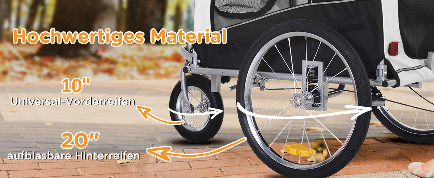 PawHut 2-в-1 Причіп для собак, велосипедний причіп для собак, візок для собак з відбивачами, прапором, причіп для собак PawHut, візок для собак, Oxford-тканина білий/чорний