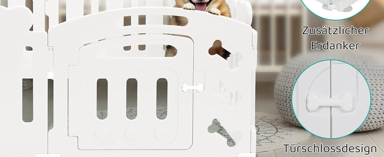 Льох для цуценят MAMIZO 60 см, огорожа для собак з пластикових панелей, портативна сітка для собак, загородження для собак з воротами, включає присоски та ґрунтові анкери, вольєр для собак для дому та вулиці (7+1, білий)