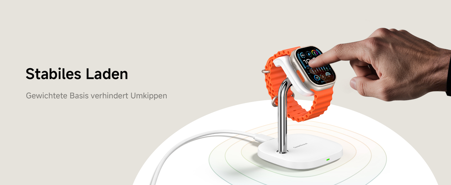 Зарядний пристрій для Apple Watch SwanScout 505A (Чорний): Підтримка всіх моделей (Ultra 3, SE 3, 11, 10, 9, 8, 7, 6, 5, 4, 3, 2, SE 2), Бездротова зарядка 5W, Регульований кут