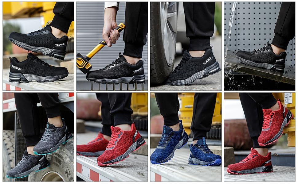 Черевики робочі AONEGOLD чоловічі/жіночі, спортивні, з металевим носком, антиковзаючі, дихаючі, розмір 36-48 EU, 43 EU, 8391, червоні