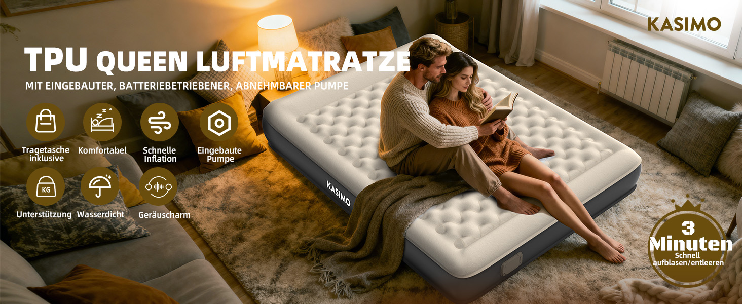 Матрац надувний KASIMO TPU самонадувний 1-місний з електричним насосом та подушкою, 190x90x22 см для дому та кемпінгу