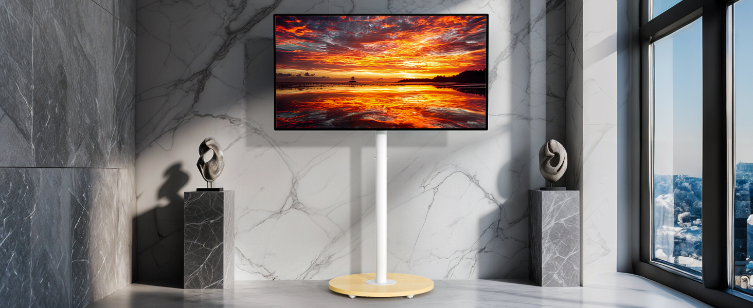 Підставка для телевізора Unho з коліщатками, регульована по висоті, для телевізорів 40-75 дюймів, VESA 600x400 мм, до 50 кг, біла