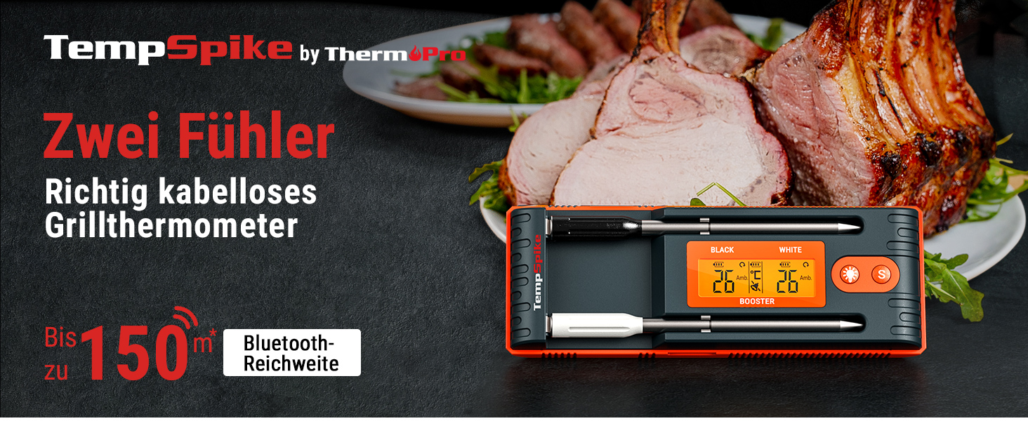 Бездротовий м'ясний термометр ThermoPro Twin TempSpike 150 м Bluetooth із зарядною станцією і дисплеєм для духовки, гриля, шашлика, безпечний для посудомийки
