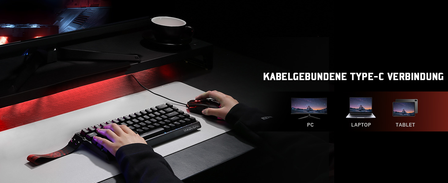 Механічна ігрова клавіатура YUNZII MADLIONS MAD68 з провідним підключенням, Hall Effect, PBT клавіші, RGB підсвічуванням, 8K polling rate (Black, Magnetic Amber Pro Switch)