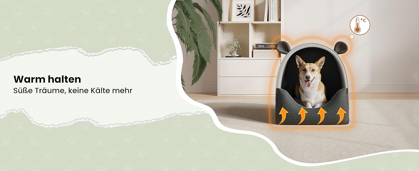 Будка для собак EUGAD, 45x40x45 см, з плюшевою подушкою, 2-в-1, для маленьких собак, тепла, для вулиці, зимостійка