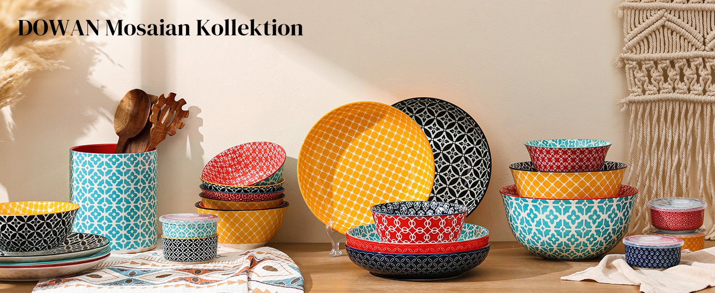 Набір глибоких тарілок DOWAN (4 шт.) Ø 25,2 см, кераміка, 1480 мл. Ідеально для супу, пасти, салату. Яскраві кольори.