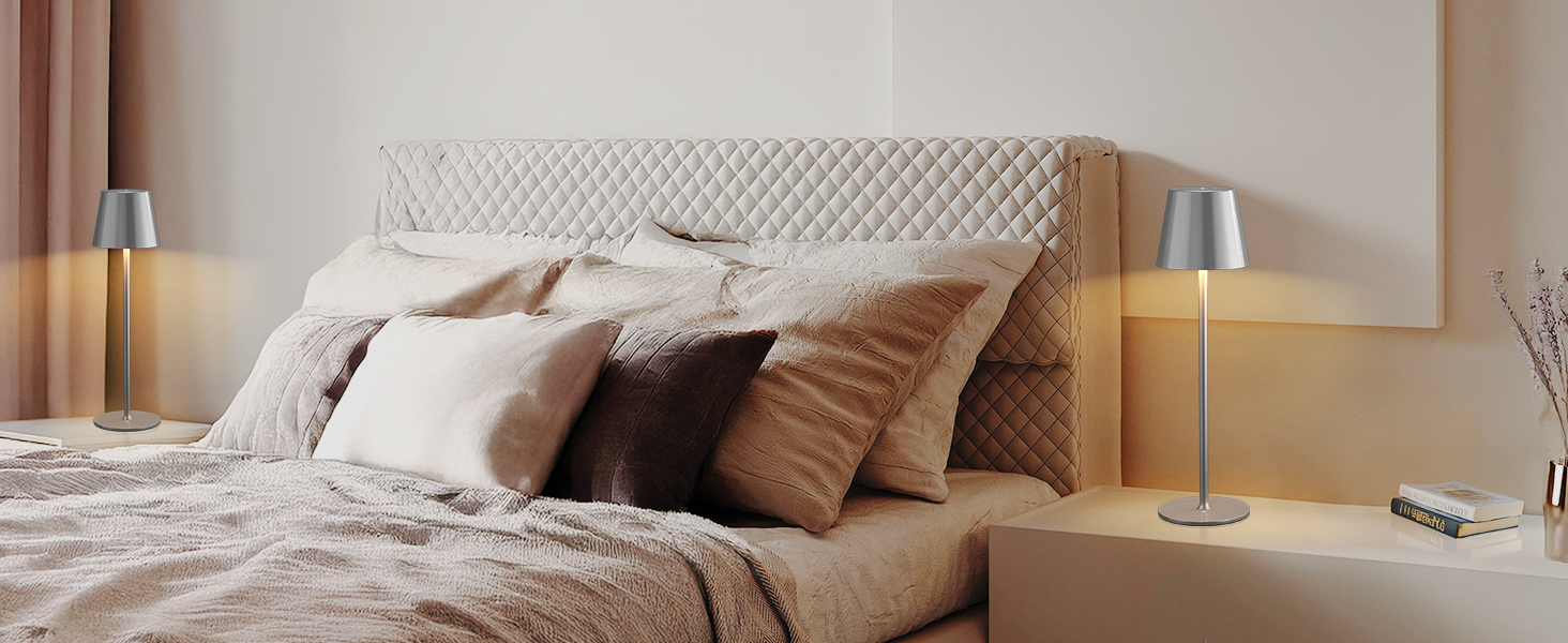 Набір з 2 бездротових настільних ламп LED з акумулятором, сенсорне регулювання яскравості, 3 режими кольору, USB-C зарядка для спальні, столу, кемпінгу (Чорний)