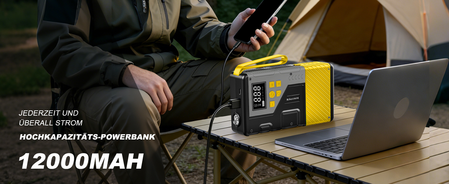 Powerbank для прикурювання з компресором 3000A 150PSI, LCD-дисплей, LED-ліхтарик (Жовтий)