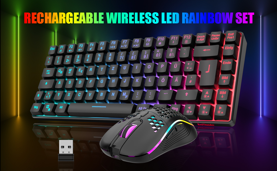 RedThunder Бездротовий ігровий набір клавіатури та миші, DE TKL, 85 клавіш, акумулятор, компактний, 7200DPI, для PC/Mac/PS5/Xbox (біло-чорний)