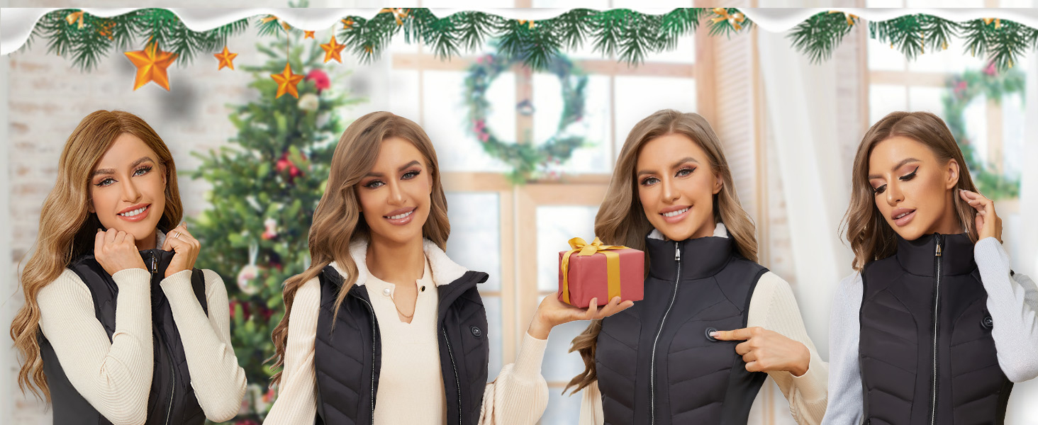 Тепла жилетка Vofuoti для жінок з акумулятором 10000 mAh, чорна, XS. 5 зон нагріву, ідеальний подарунок на Різдво.