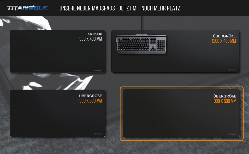 Килимок для миші TITANWOLF XXL 900x400 мм - чорний, для геймінгу, великий розмір