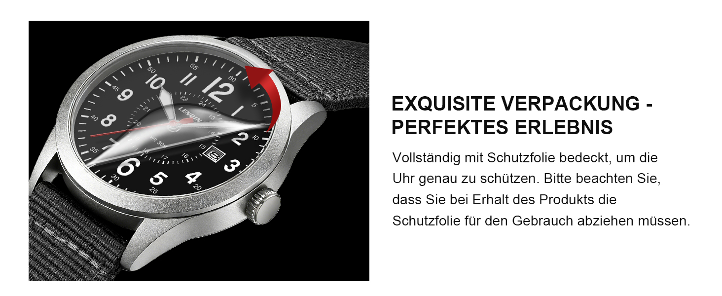 Годинник чоловічий LN LENQIN Military 30M водостійкий з датою, кварцовий, тактичний, на текстильному ремінці (чорний/сріблястий)