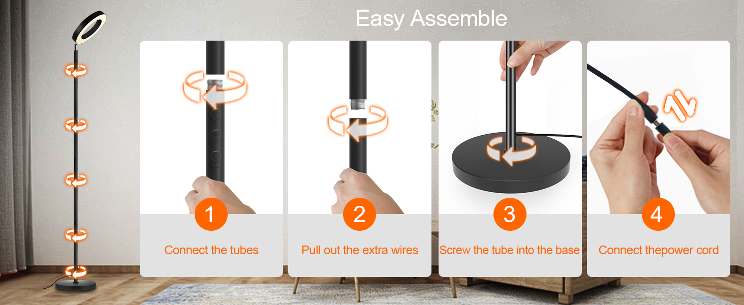 LED торшер, 42W, 16 мільйонів кольорів RGBCW, WiFi, розумний, двосторонній, для вітальні, сумісний з Alexa/Google Home, синхронізація з музикою, плавне регулювання яскравості, торшер для читання в спальню (RGB-RC)