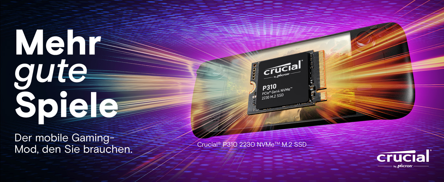 SSD Crucial P310 1TB M.2 2230 PCIe Gen4 NVMe - до 7100 МБ/с, сумісний зі Steam Deck, ASUS ROG Ally, MSI Claw та Microsoft Surface
