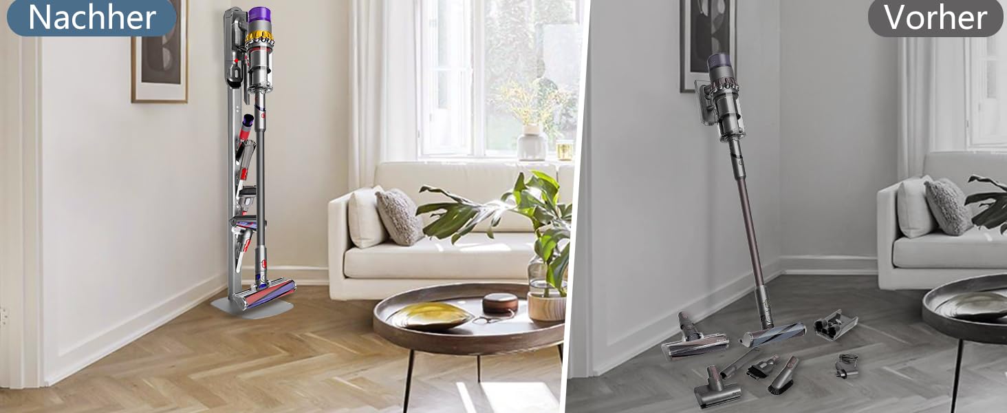 Тримач для пилососа Dyson Wandhalterung з зарядною станцією для V8–V15 та Gen5 – стабільний тримач для акумуляторного пилососа з органайзером для аксесуарів, щіток та кабелів (срібний)