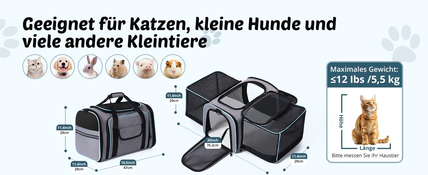 Розширювана переносна сумка для котів/собак, складана переноска для котів/собак, 47x29x29 см, переноска для котів, переноска для тварин - до 5,5 кг