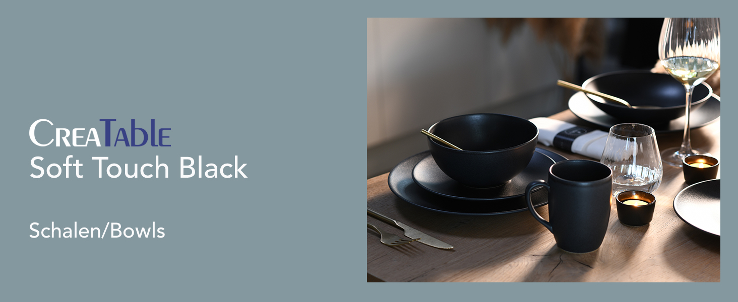 CreaTable Серія SOFT TOUCH BLACK: 20-Piece Geschirrset з порцеляни, для посудомийної машини та мікрохвильової печі, виготовлено в Португалії