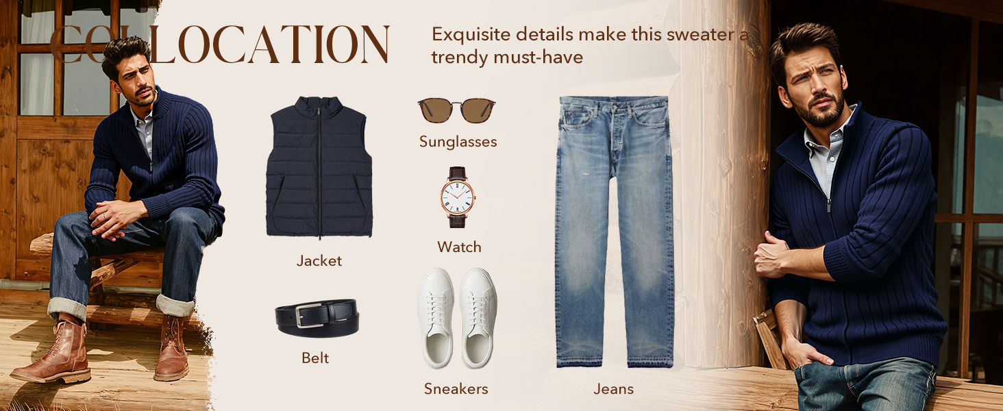 Чоловічий в'язаний кардиган NITAGUT з блискавкою, теплий, в'язаний пуловер, вінтажний стиль, колір темно-синій (XL, сірий)