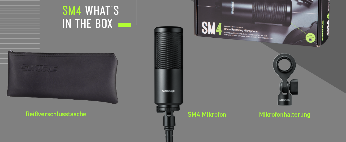 Shure SM4 Студійний конденсаторний мікрофон XLR для вокалу та інструментів (SM4-K-KIT) | Металевий корпус