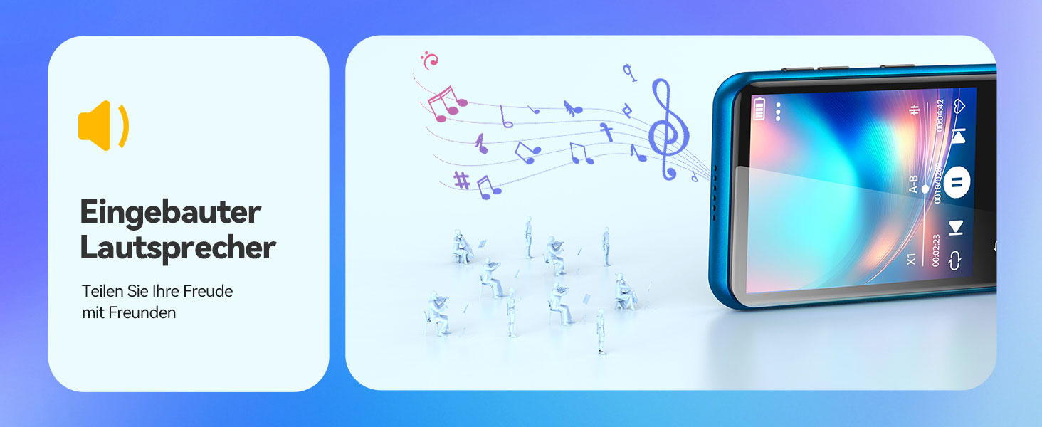 MP3-плеєр AGPTEK 64GB Bluetooth 5.3 з TFT екраном, FM-радіо, підтримкою до 128GB, функцією запису та E-Book (синій)