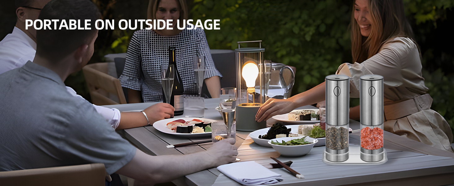 Електричний набір для солі та перцю з зарядною станцією, об'єм 110 мл, перезаряджувана солянка з 5 рівнями, керамічна млинка з щіткою (2 шт.)