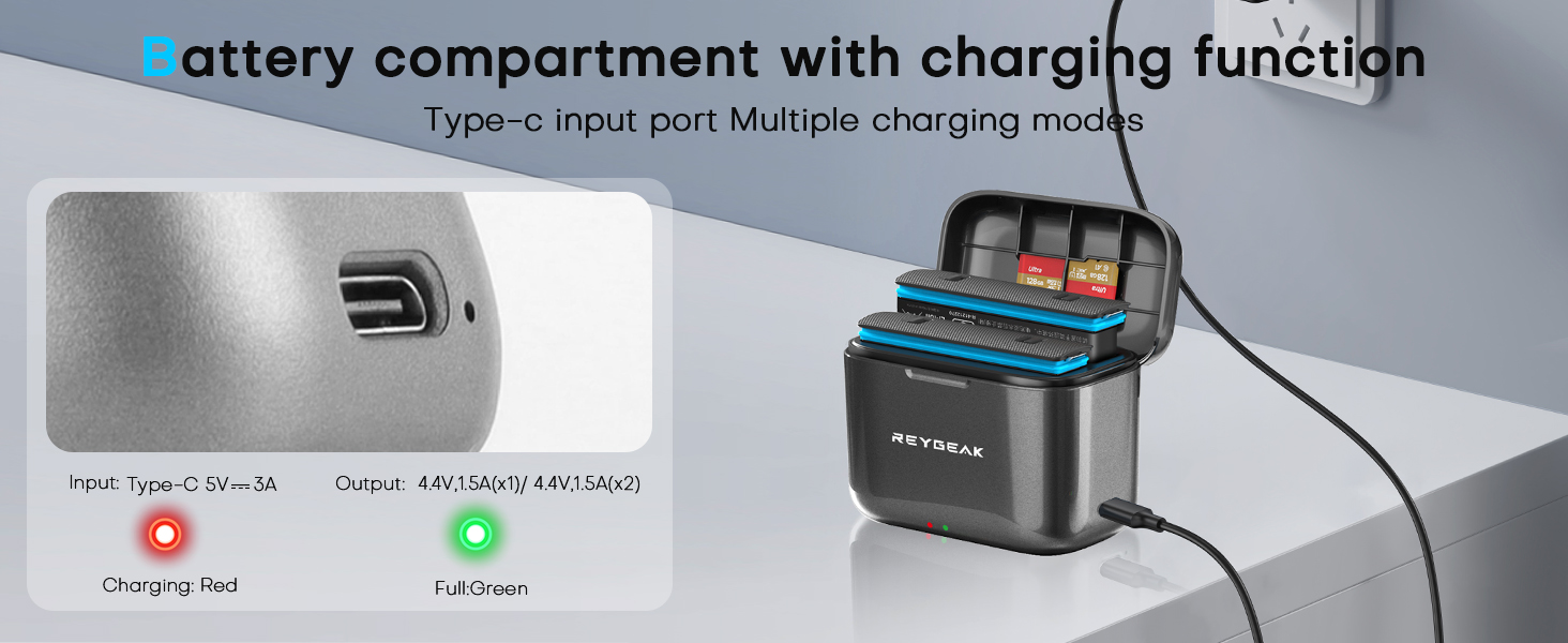 REYGEAK акумулятори для Insta360 X5, 2 x 2800 mAh, комплект з зарядним пристроєм