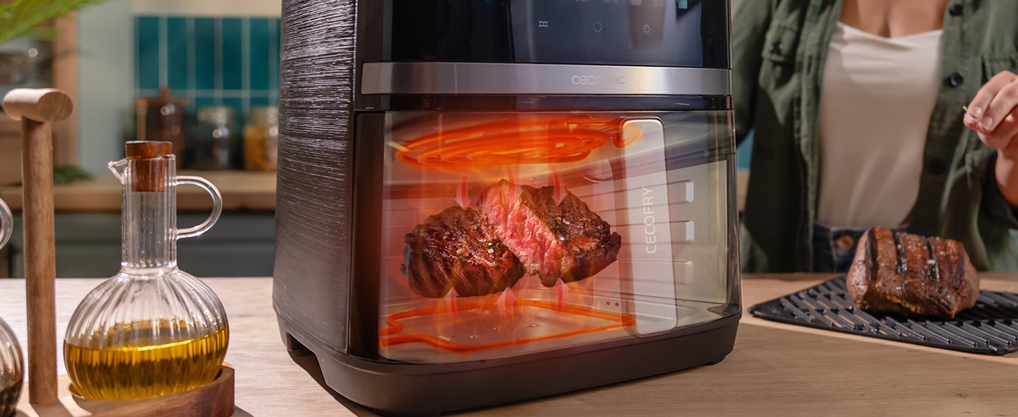 Фритюрниця без олії Cecotec Cecofry Grill Duoheat 8000, 8л, 2200W, з грилем, 8 меню, регулювання температури 80-200°C, цифровий дисплей, вікно