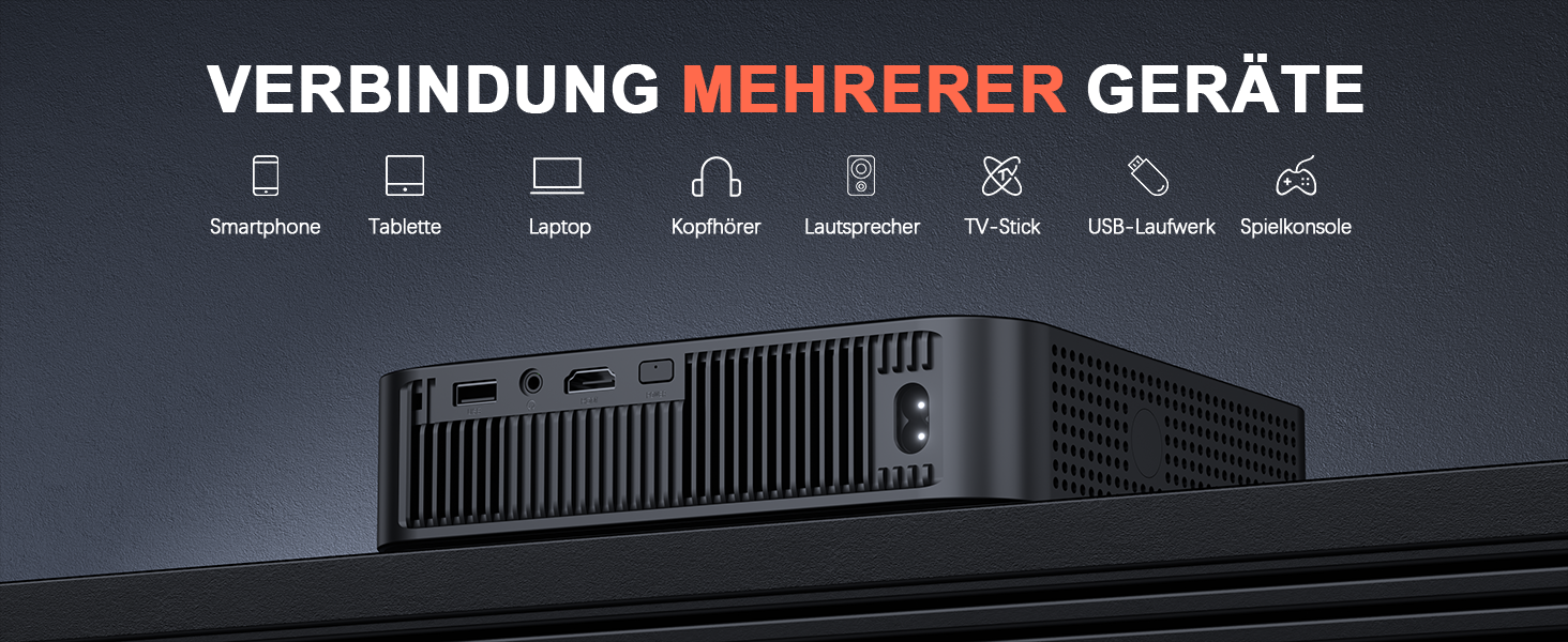 Проектор VOPLLS Mini Beamer 1080P Full HD 4K з автофокусом, корекцією трапецеїдальних спотворень, WiFi6, Bluetooth, 23000 люмен, 360° обертання, для домашнього кінотеатру та мобільних пристроїв