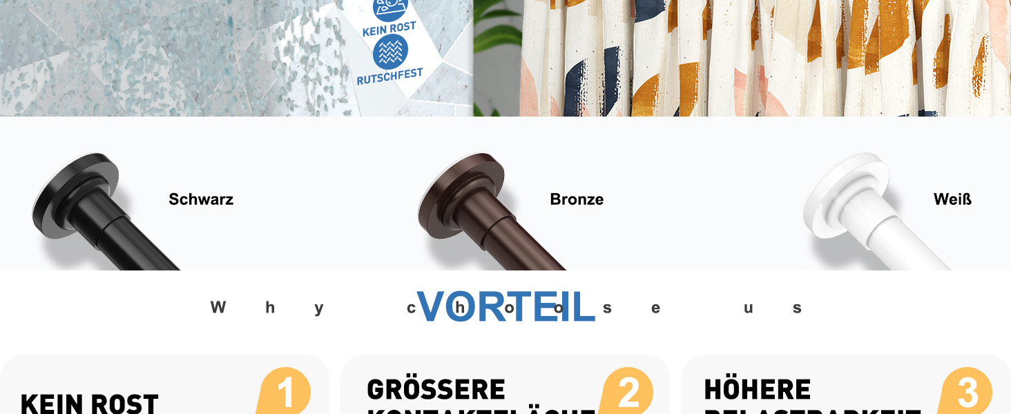 Штанга для штор без свердління, 48-119.4 см, телескопічна, кріпиться без свердління, чорна. Підходить для душу та штор. 1 шт.