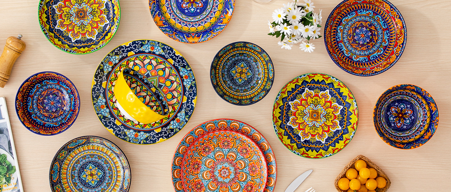 Набір посуду Porzellan vancasso 18 предметів (6 осіб) – тарілки, десертні тарілки, миски, серія KRVI