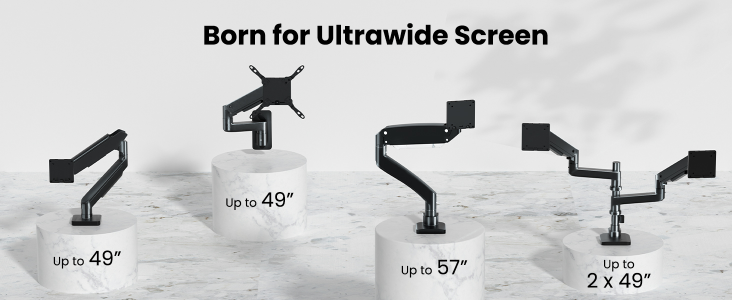 Кронштейн для монітора PUTORSEN Ultrawide 22-57 дюймів, регульований за висотою, настільний тримач до 27 кг, VESA до 200x200 мм, чорний