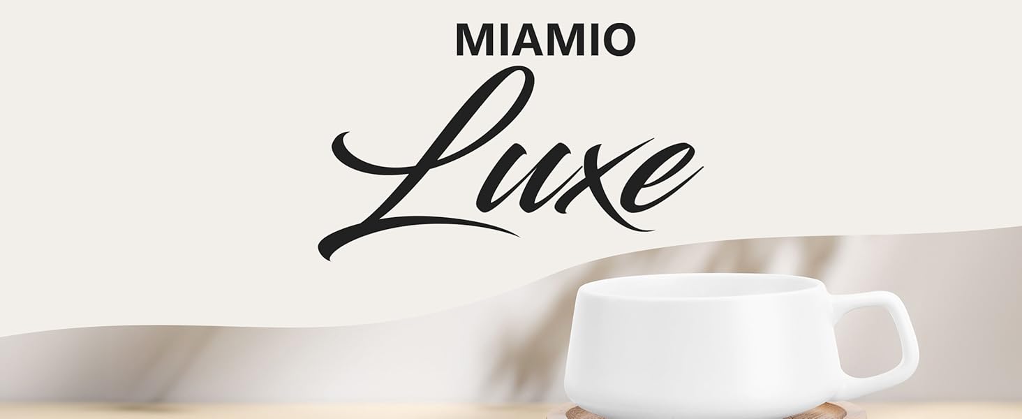MIAMI - Set of 4 x 320 ml Coffee Cups/Cappuccino Cups with Saucers/Elegant/Modern/Coffee Cups made of Stoneware - Luxe Collection 4-Piece Set (White)