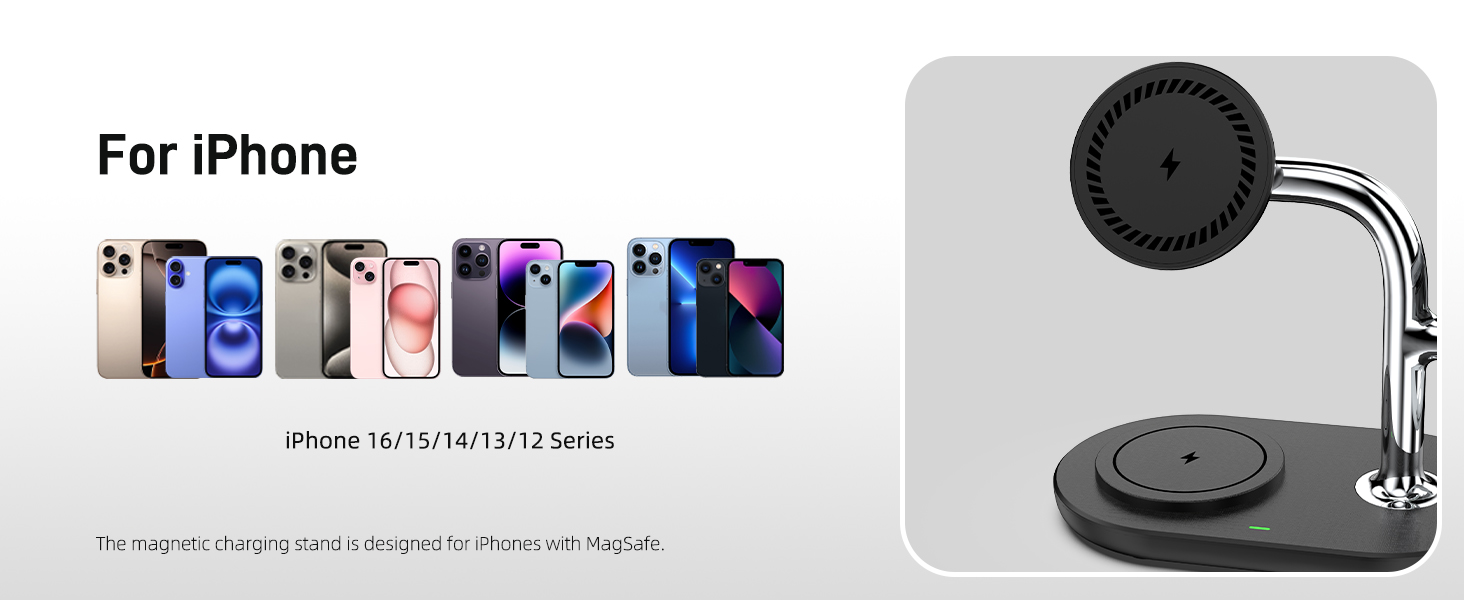 Бездротовий зарядний пристрій 3-в-1 для Apple iPhone, Apple Watch та AirPods, сумісний з моделями 16/15/14/13/12, 10/9/8/7/6/SE, 4/Pro