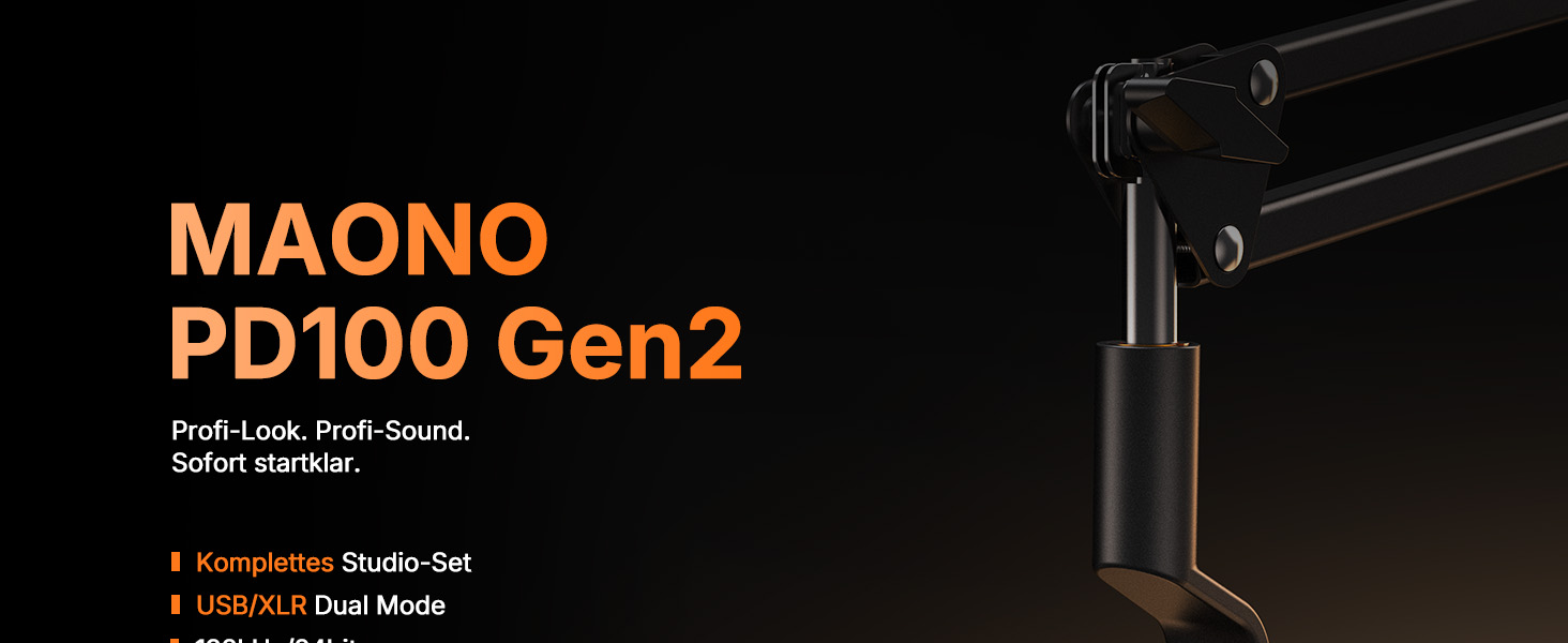 Динамічний мікрофон MAONO PD100 Gen2S USB/XLR для стрімінгу та подкастів, 192кГц/24біт, з пантографом (мікрофонною стійкою), кнопкою Mute та моніторингом