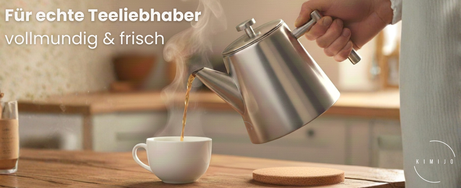 Заварник для чаю Teekanne з ситечком, 1 л, нержавіюча сталь, з функцією підігріву та пробковим підстаканником, двостінний чайник для листового чаю та трав'яних настоїв