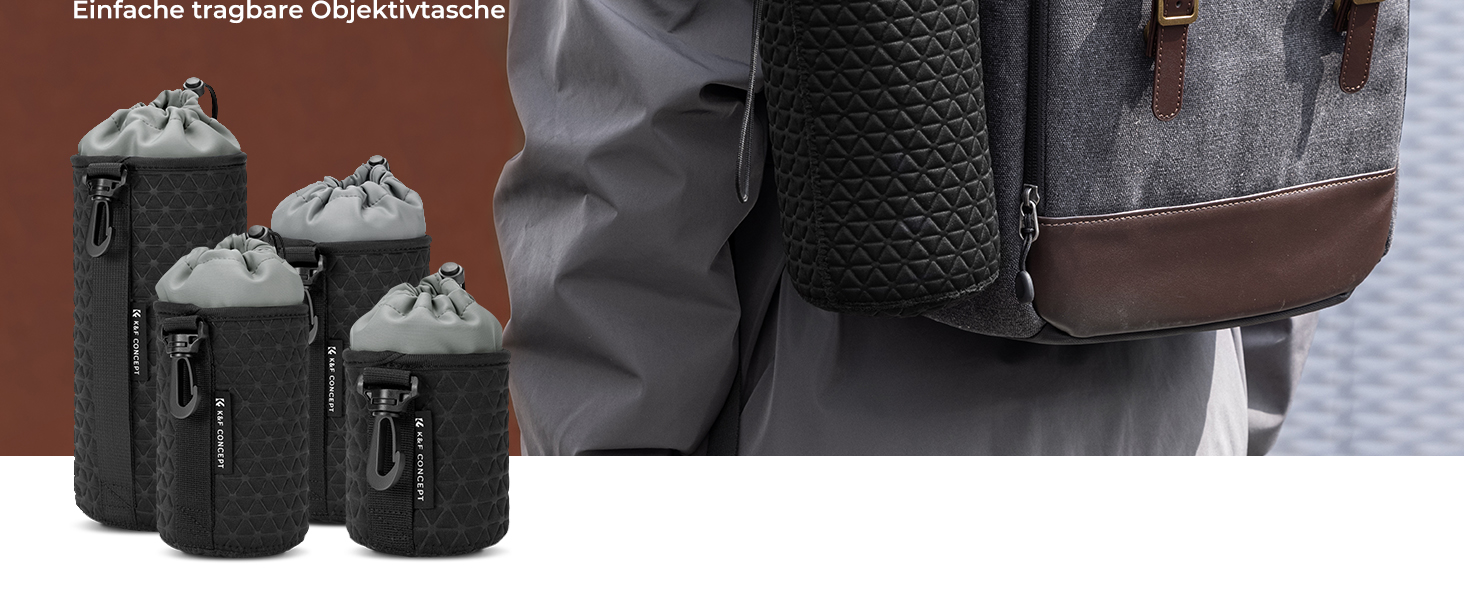 Чохол для об'єктива K&F Concept: 4 розміри, для Canon, Nikon, Sony, Fuji, Sigma, з шнурком