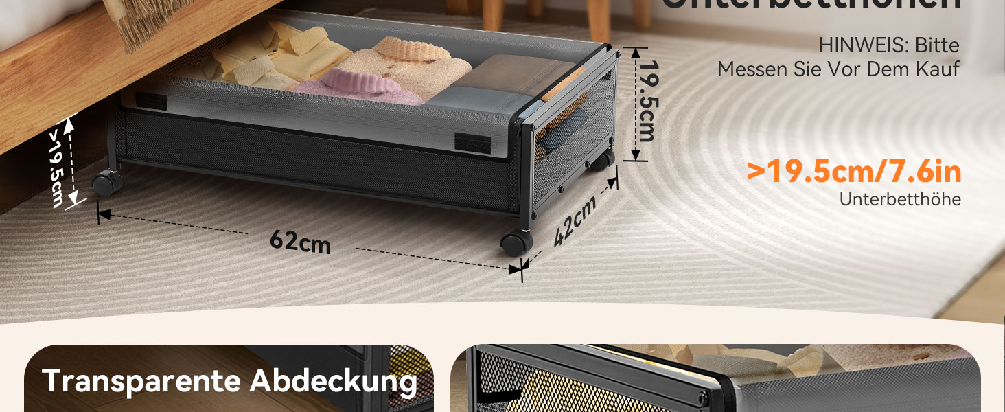 Підліжкова комода з колесами 2 шт., 48 л, ящик для зберігання під ліжком з кришкою та металевим каркасом, складана підліжкова коробка з колесами для одягу, постільної білизни, взуття, 48 л * 2, липучка