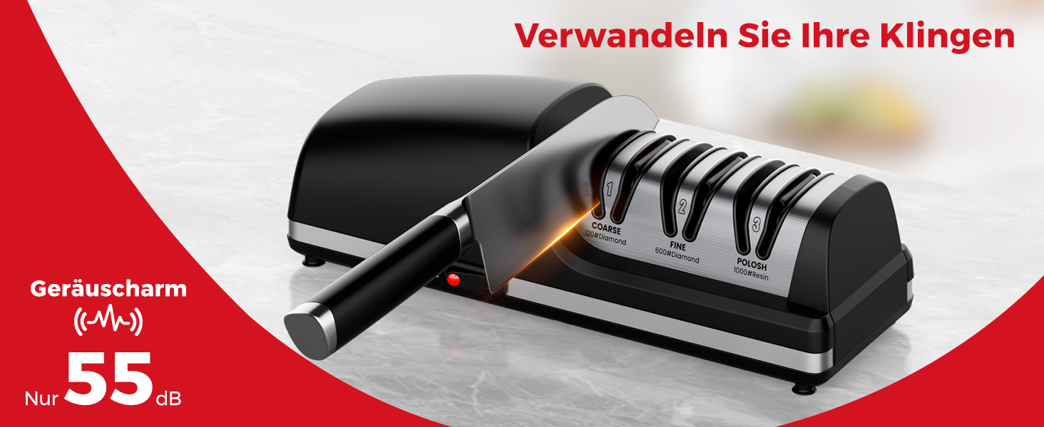 Професійний електричний точило для ножів | Змінні насадки | 100% алмазний абразив, прецизійна система нахилу, підходить для заточування ножів з двостороннім та хвилястим лезом, чорний