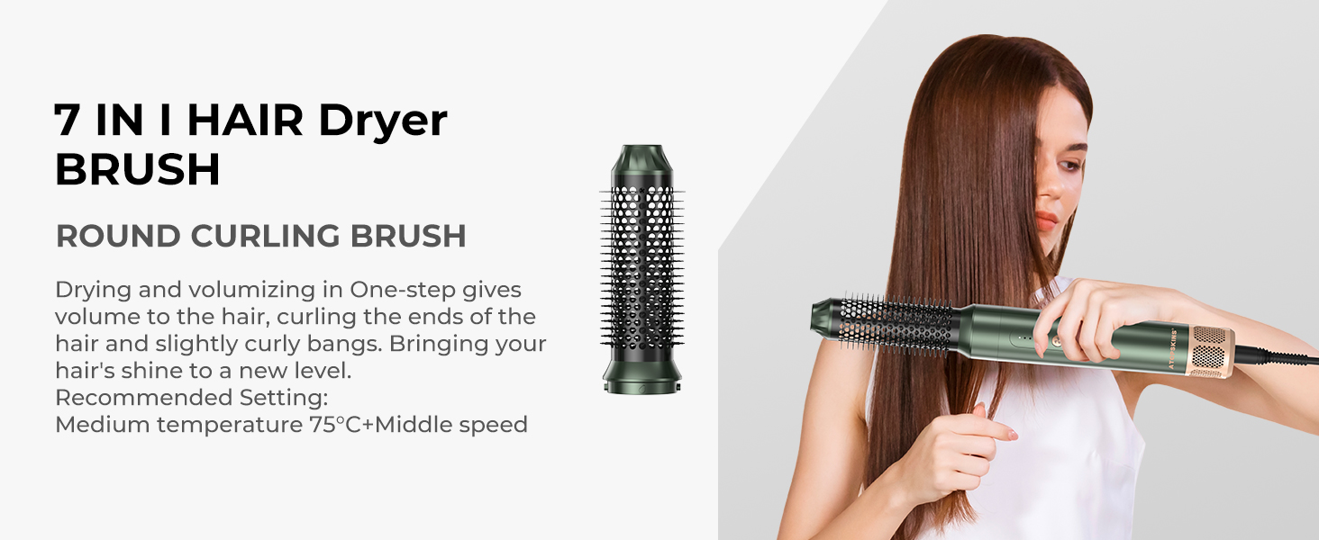 Atopskins Hairstyler: Фен-щітка 7-в-1 для створення зачісок, 110000 RPM, з іонізацією, дифузором, локонами, об'ємом, випрямленням, для волосся, зелений