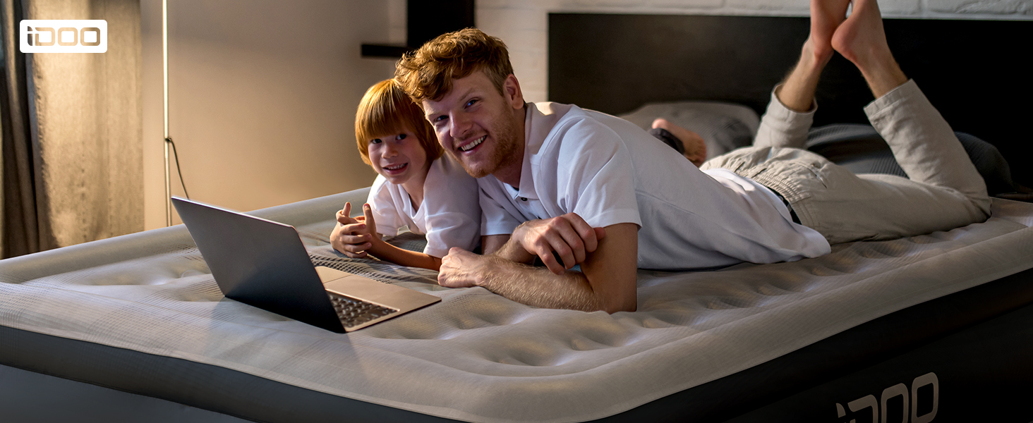 Надувний матрац iDOO з електричною помпою, самонадувний, 137x193x46 см, для дому та кемпінгу