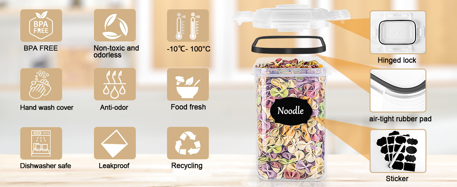 Набір контейнерів для зберігання GoMaihe 16 шт., герметичні бокси для кухні, пластикові контейнери з кришкою для круп, мюслі, рису, борошна та корму для тварин