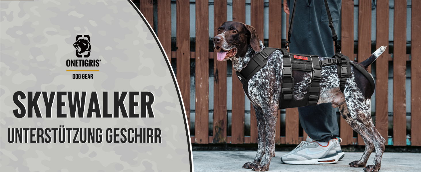 Шлейка для собак OneTigris SKYEWALKER, чорна, XL (39-64 кг) з регулюванням, для підтримки та реабілітації