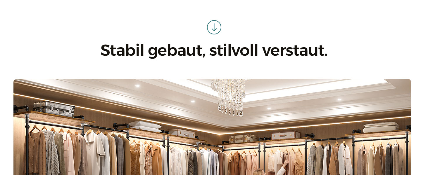 Система відкритої шафи-купе iSunirm: телескопічна штанга для одягу, модульний гардероб L-подібний або прямий, індустріальний стиль (набір 3 шт, рустикальний коричневий)