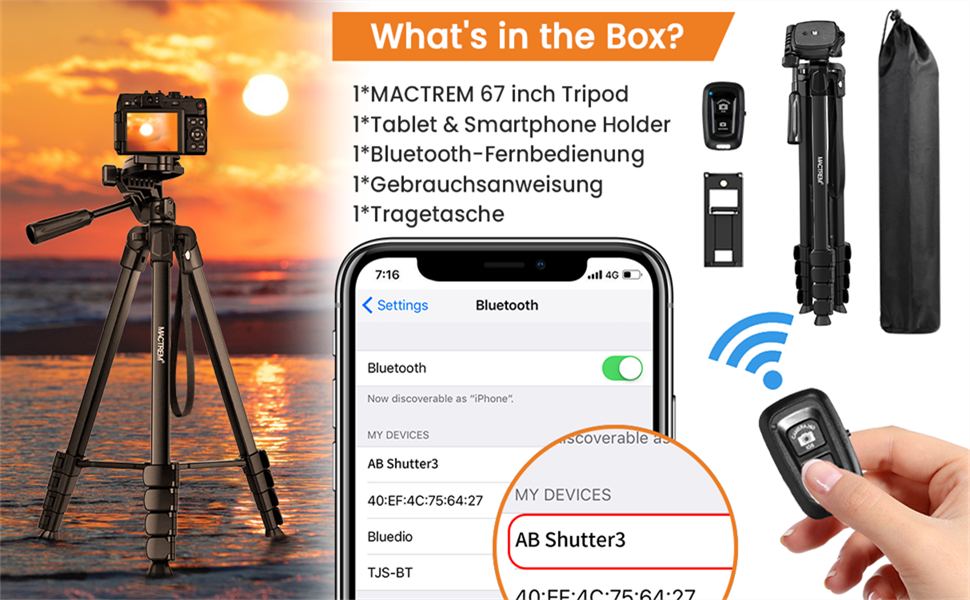 Штатив для камери та смартфона Handy Upgrade 172 см з тримачем та пультом, легкий, чорний