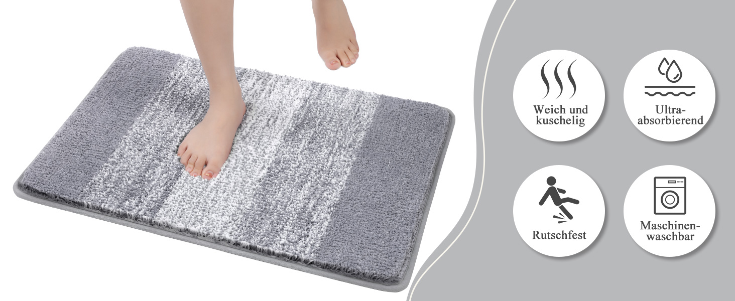 Enyhom 4-Piece Microfiber Bath Mat Set - Non-Slip Bathroom Rugs & Toilet Lid Cover (Grey, 45x65cm, 45x120cm, 50x60cm, 48x53cm)