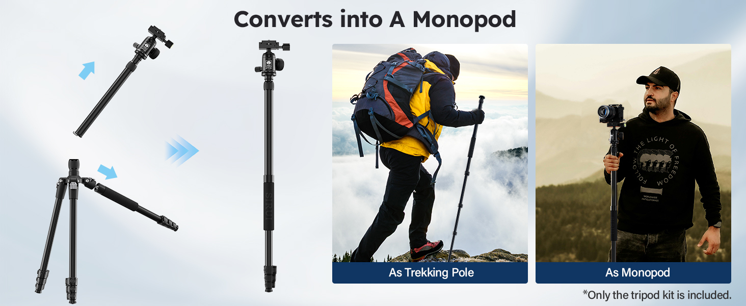 Штатив і монопод SIRUI APT-02 2-в-1 з кульковою головкою 360° | Висота 200 см, вантажопідйомність 10 кг | Для DSLR, смартфонів та екшн-камер | З тримачем для телефону та сумкою