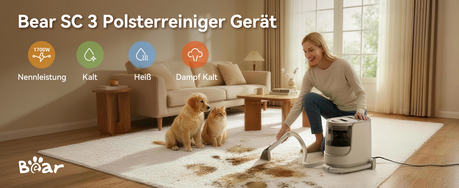 Потужний миючий пилосос Bear SC 3 для диванів та килимів з парою, 1700W
