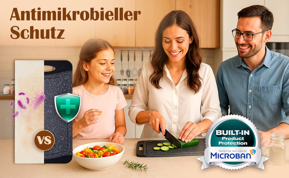 Набір дощок для сніданку NEOFLAM® 25x14 см, 4 шт. - Дошки для нарізання з пластику, BPA-free, антибактеріальні, з жолобком для соку, чорний мармур, стійкі до миття в посудомийній машині