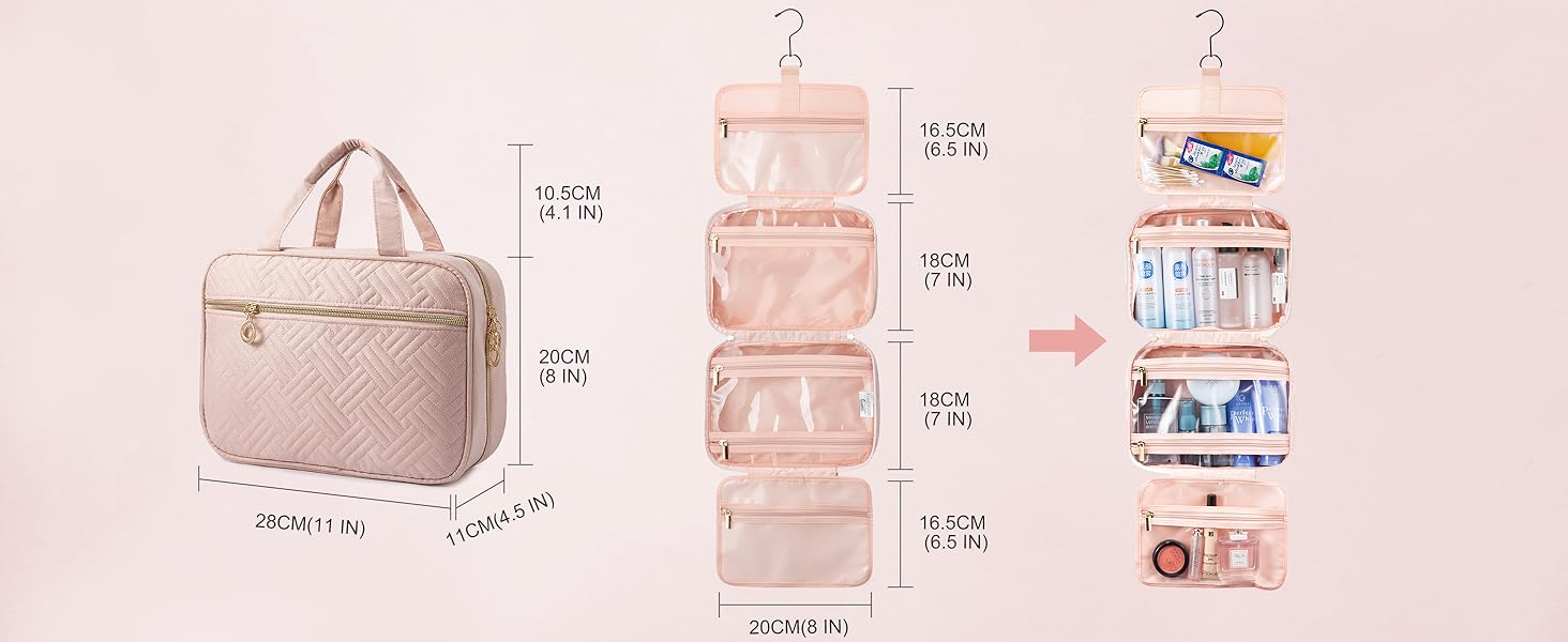 Сумка для косметики жіноча LOVEVOOK водонепроникна, з гачками, рожева, велика