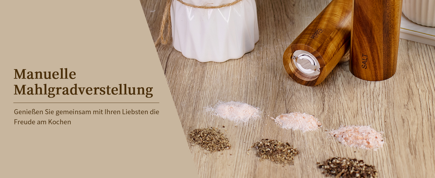 Набір з 2 дерев'яних мельниць для солі та перцю, ручні, 20 см, з регульованим керамічним жорном, для солі та перцю, у подарунковій коробці